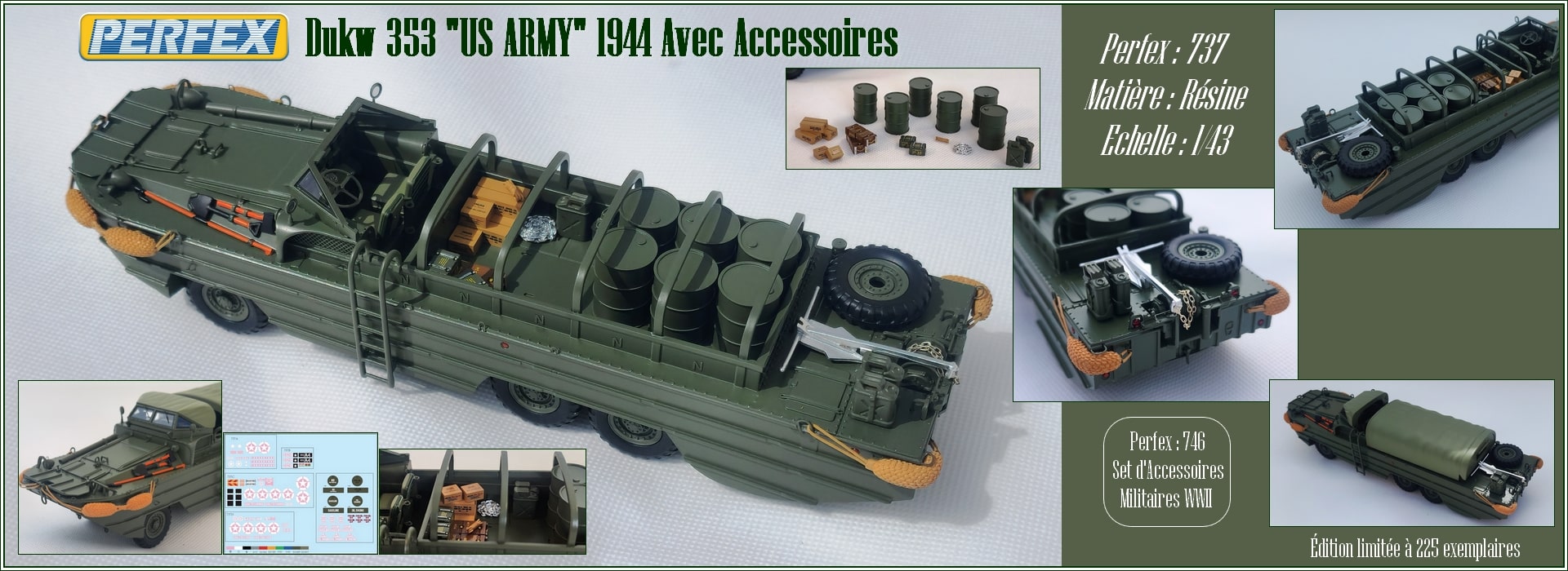 Perfex : 737 & 746 - Dukw 353 Militaire US ARMY avec Accessoires WWII